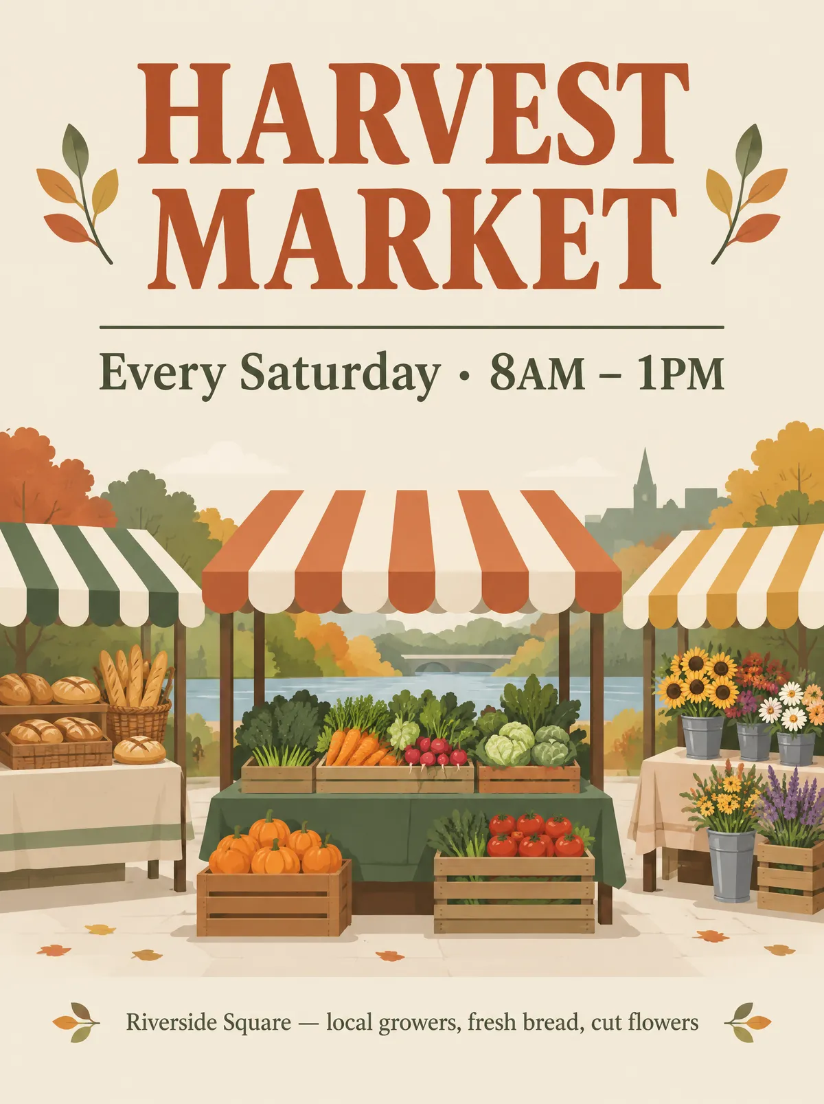 GPT Image 2.5 Harvest Market event poster with heading, schedule line and footer all correctly spelled