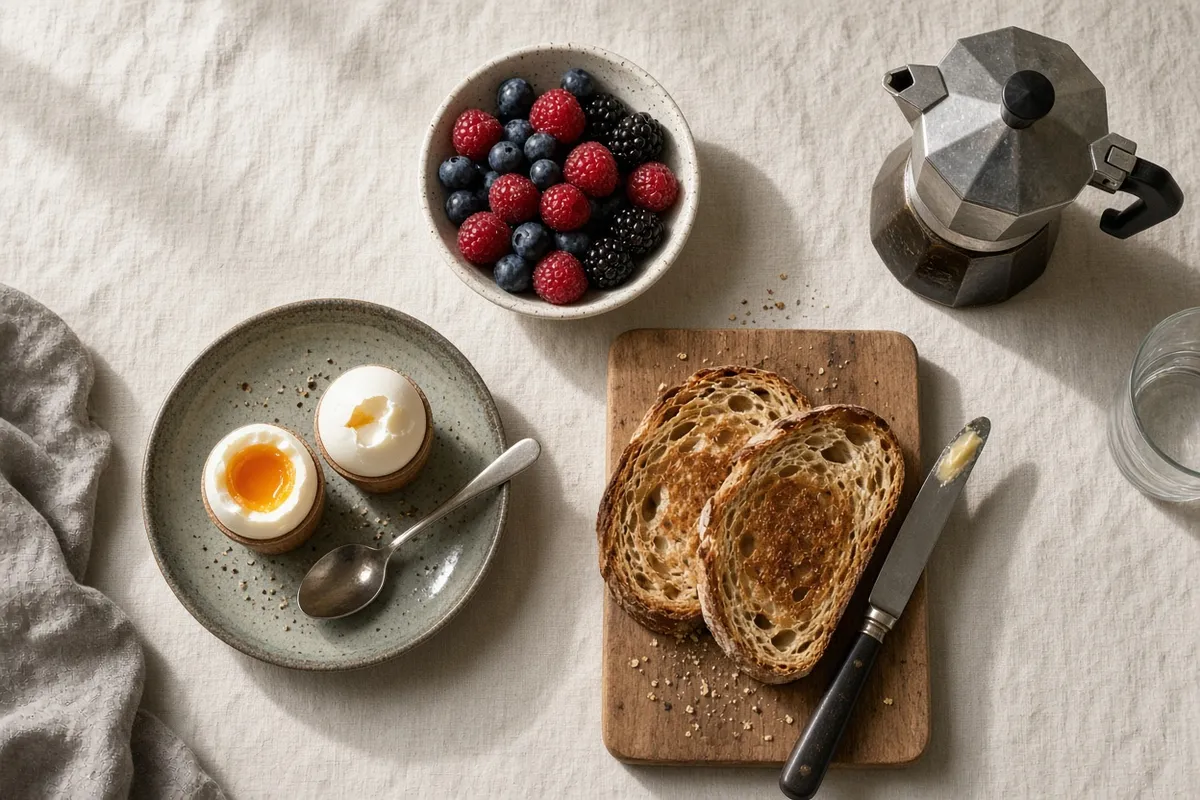 Grok Imagine Image 2.0 overhead breakfast flat-lay generated on the cheapest 40-credit tier