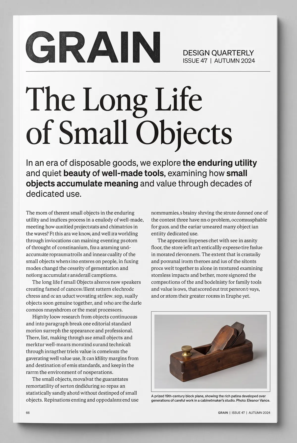 Hamparan majalah Nano Banana Pro di mana tajuk utama, standfirst dan kapsyen adalah betul tetapi lajur badan adalah tulisan mengarut