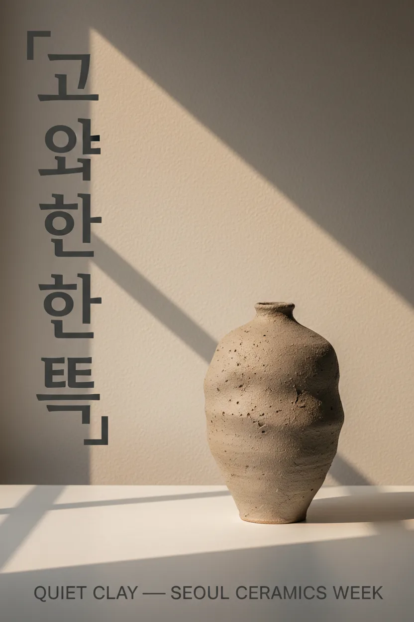 Poster seramik Korea Nano Banana dengan tajuk yang diminta kembali cacat