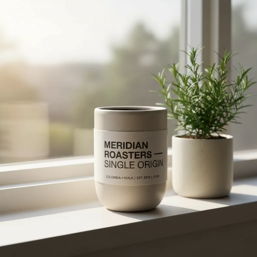 Suntingan Nano Banana yang meletakkan tumbler seramik berlabel di birai tingkap yang disinari matahari dengan teks label kekal sepenuhnya