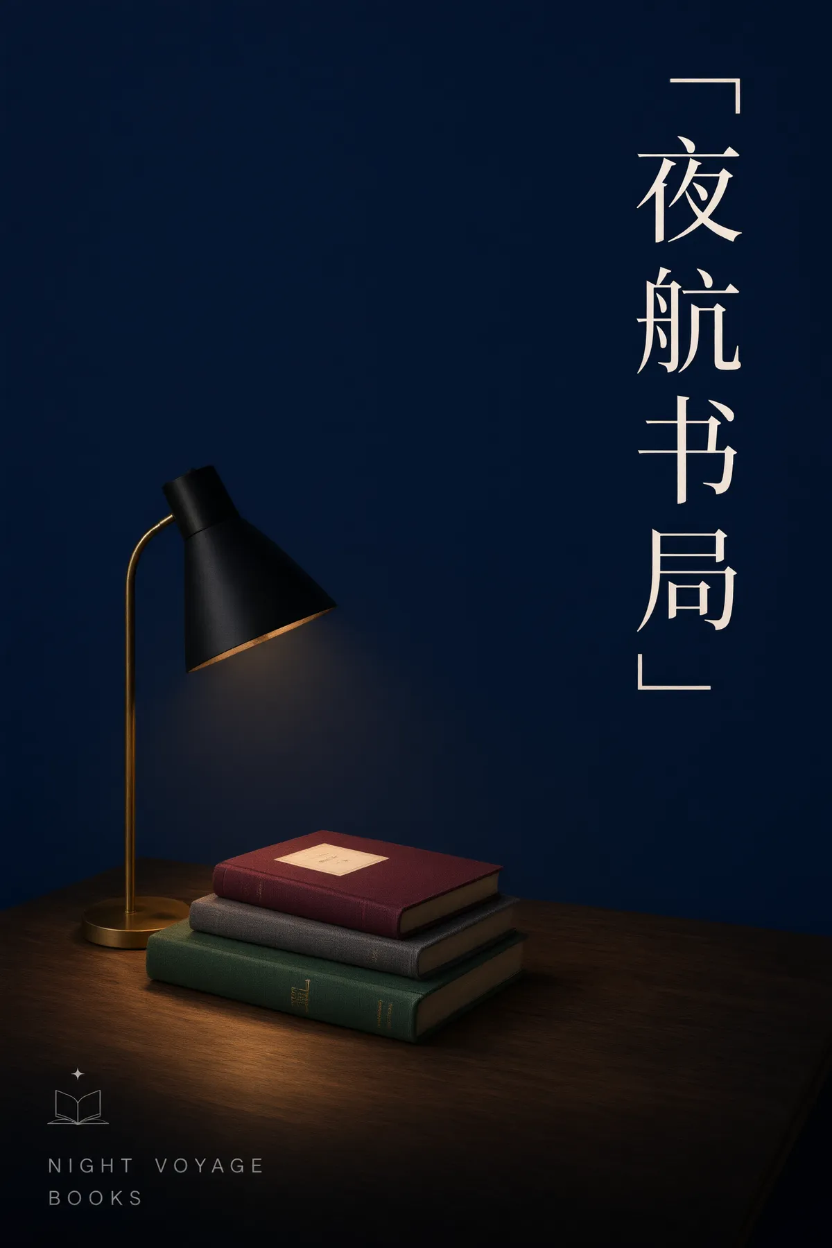 Qwen Image 3 chinesisches Buchhandlungsposter mit dem vertikalen Titel 夜航书局 und korrekt gerendertem englischem Untertitel