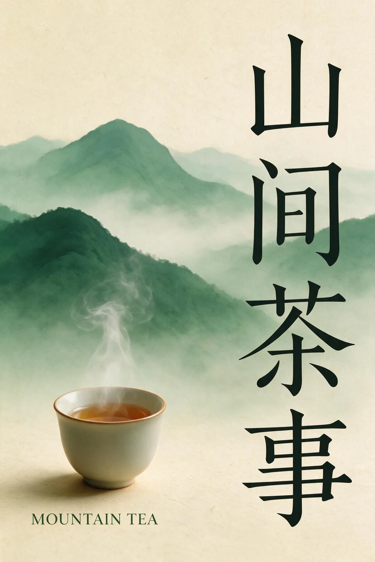 Seedream 5 Pro Chinese tea house poster with the vertical title 山间茶事 rendered correctly