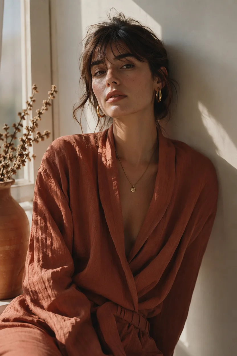 AI generated editorial portrait of a woman in soft window light