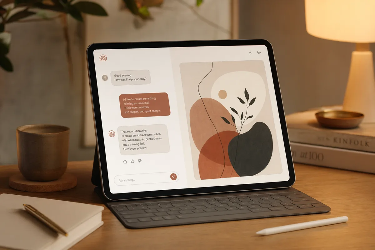 Chat conversation next to a generated artwork preview