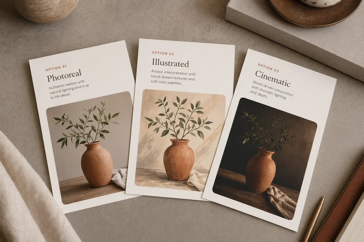 Three plan cards showing different creative directions