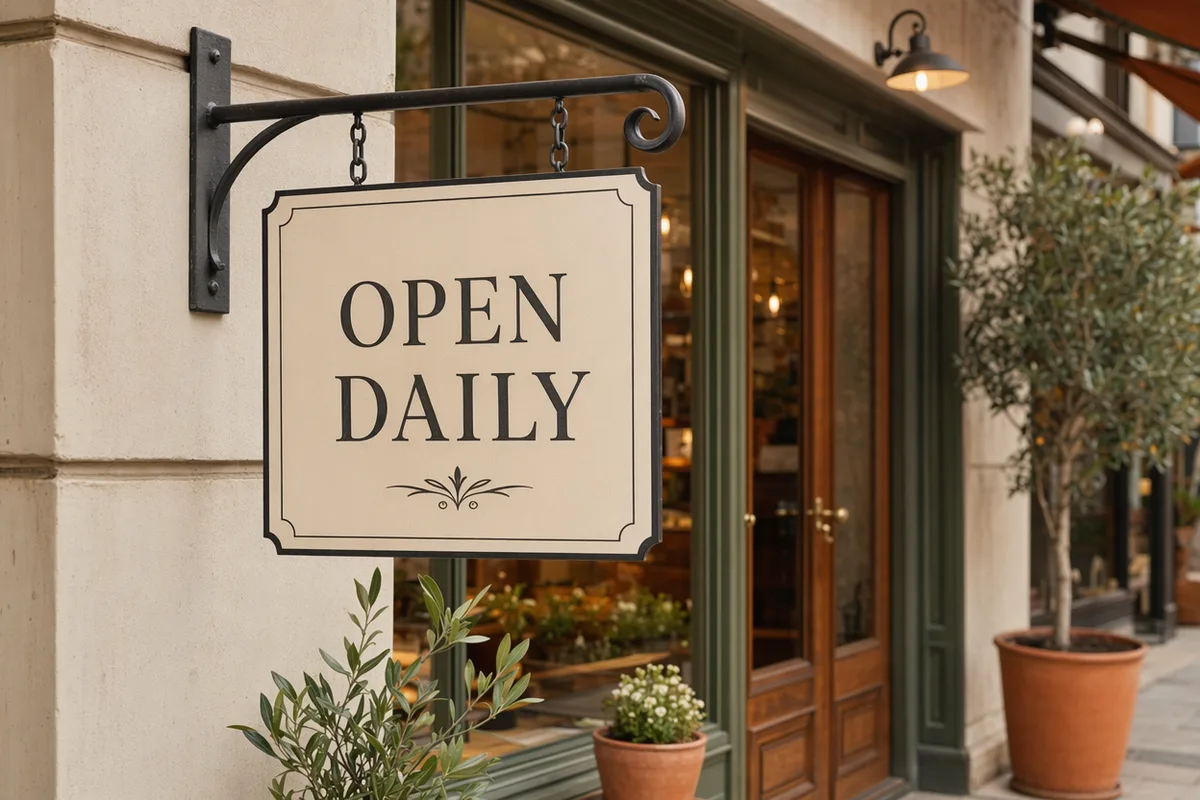 Storefront sign with crisp professionally lettered typography