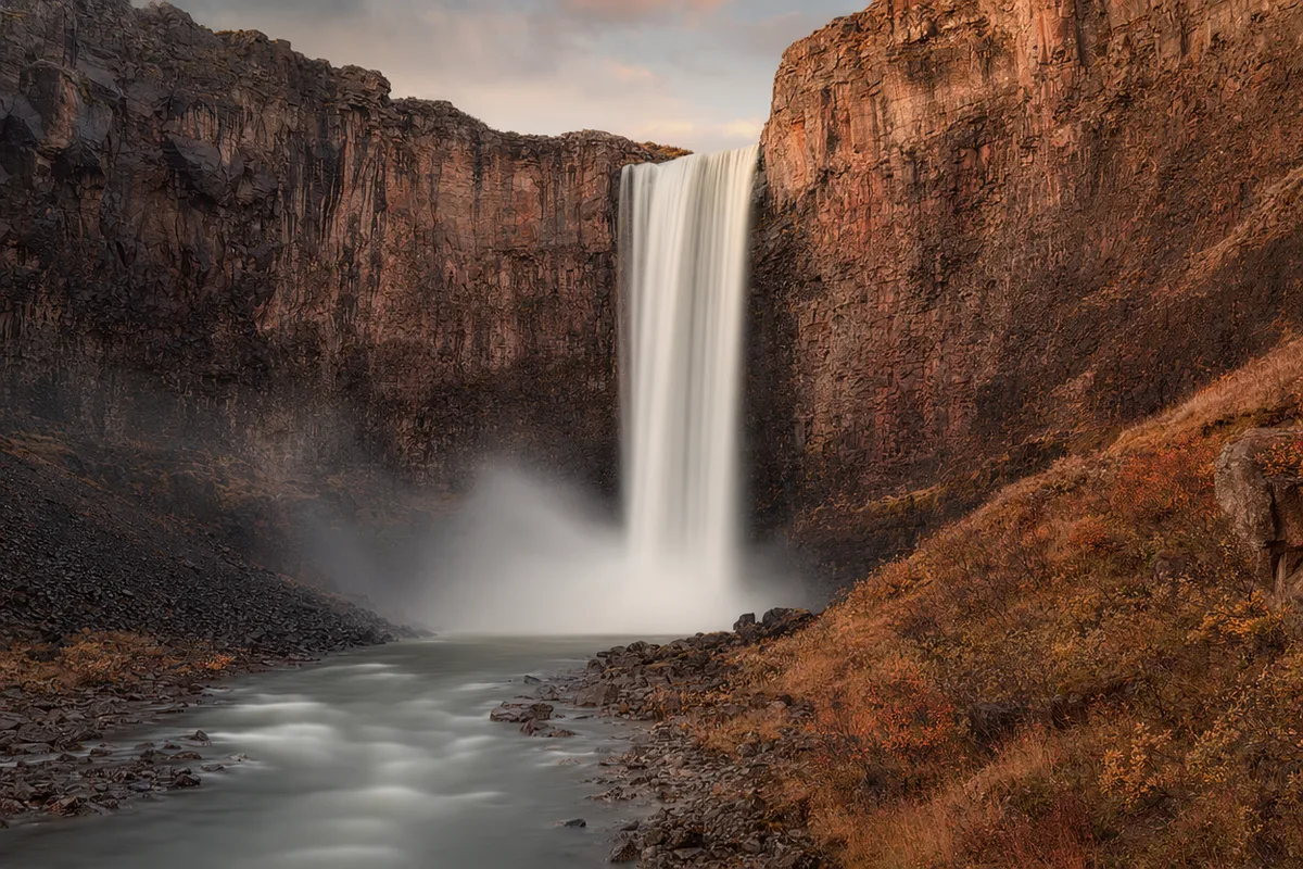 Waterfall with silky long-exposure motion