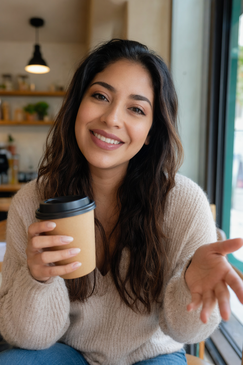 AI avatar of a lifestyle creator with a coffee cup