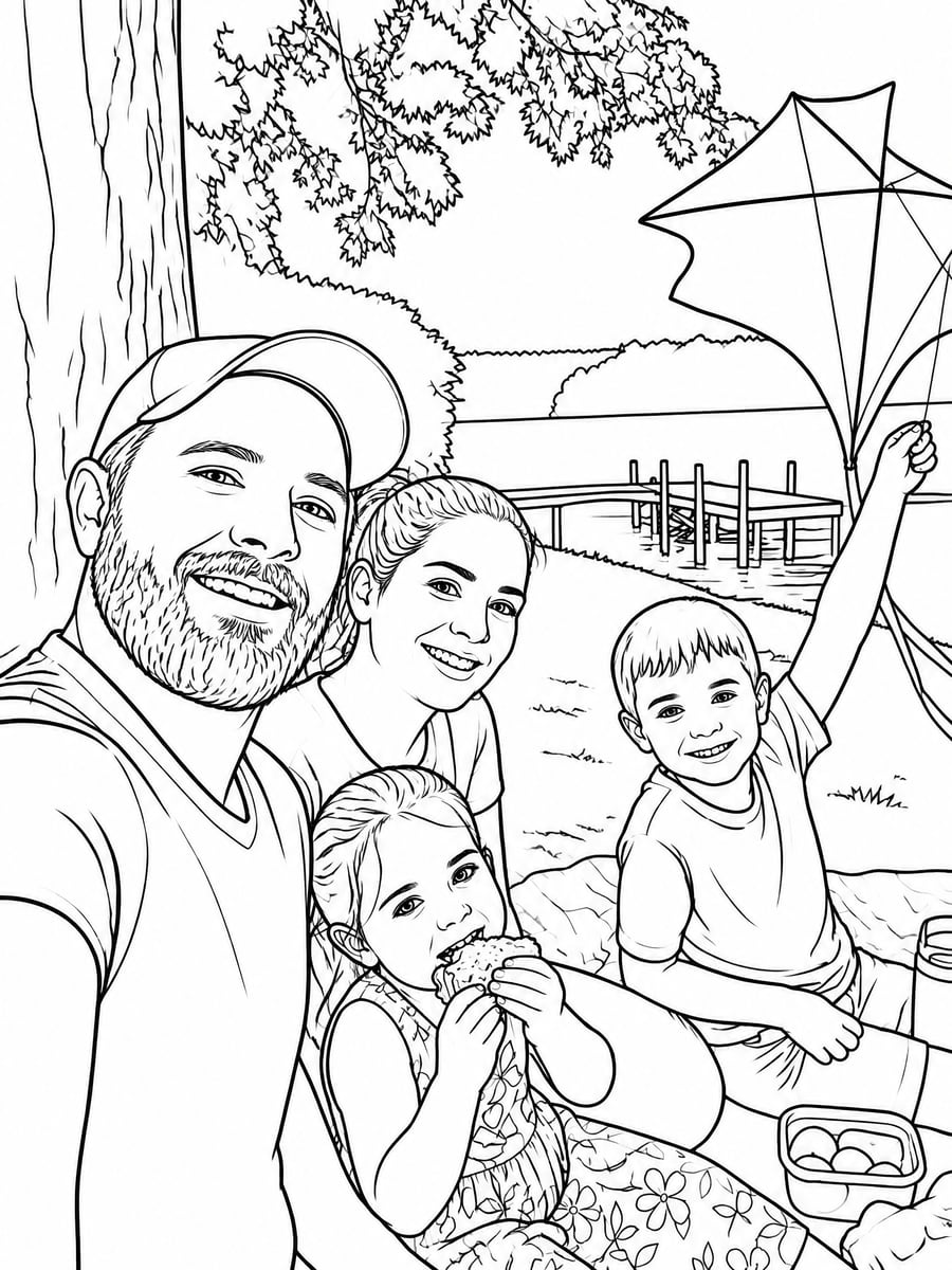 The family photo as a classic coloring page