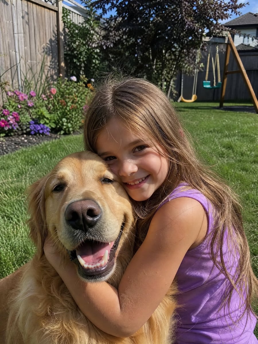 Photo of a girl hugging her dog