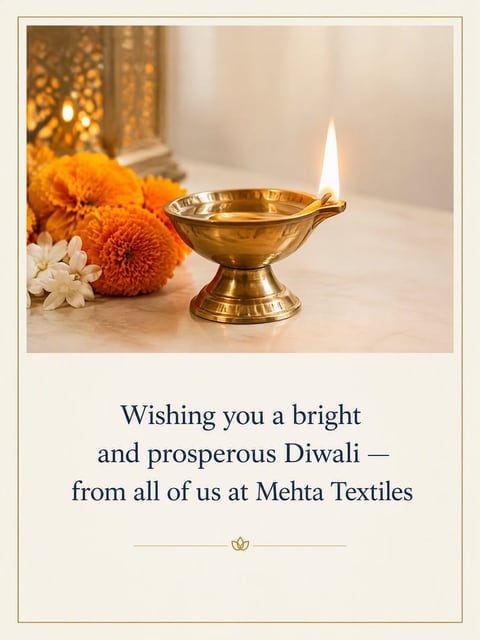 Minimal corporate Diwali greeting with one brass diya and a thin gold line