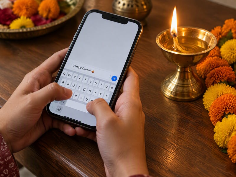 Step 1: typing a Diwali greeting with a family name