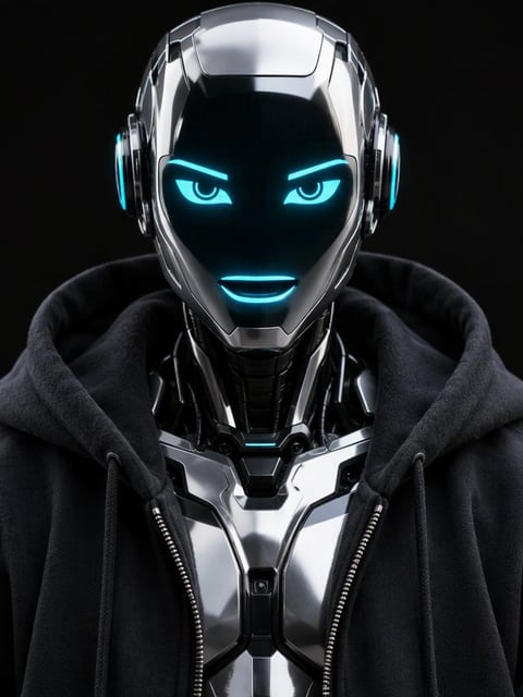 One input photo: a chrome robot