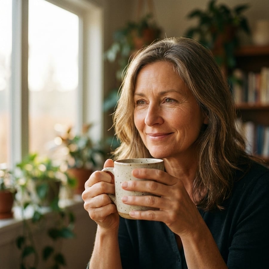 Test 2 — Hands & faces: a portrait holding a mug, both hands visible — Nano Banana Pro
