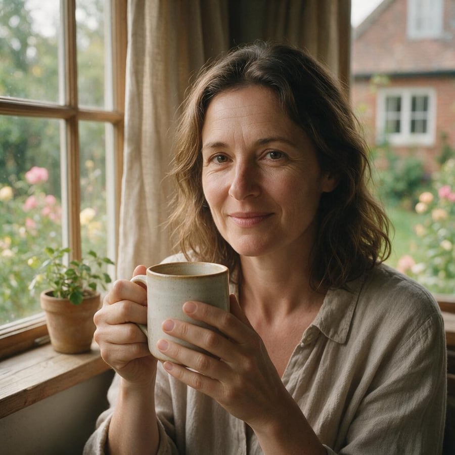 Test 2 — Hands & faces: a portrait holding a mug, both hands visible — Seedream 5 Pro