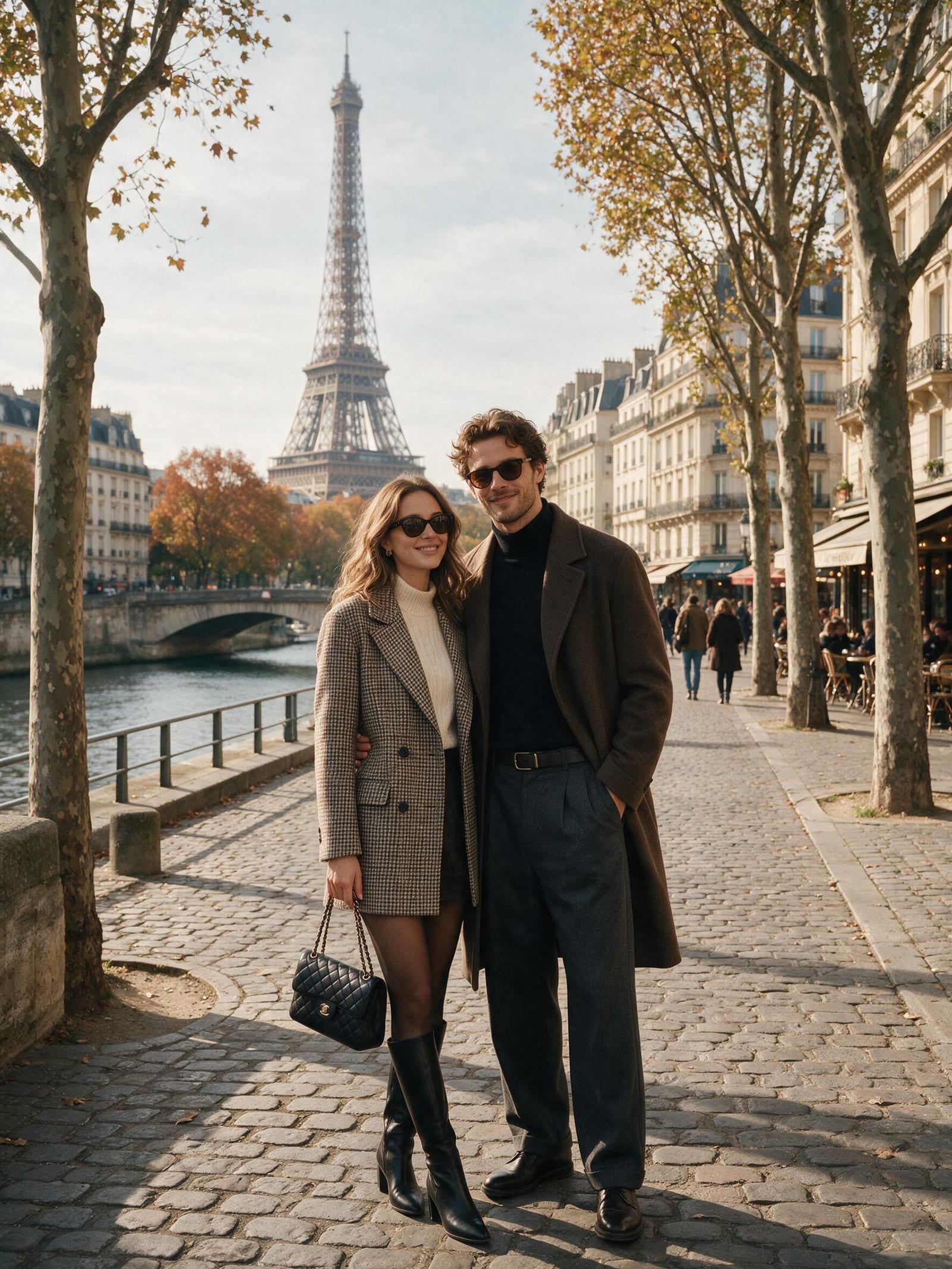 Couple photo in Paris with the Eiffel Tower softly blurred behind, generated with Seedream 5 Pro on CreateVision AI, first take