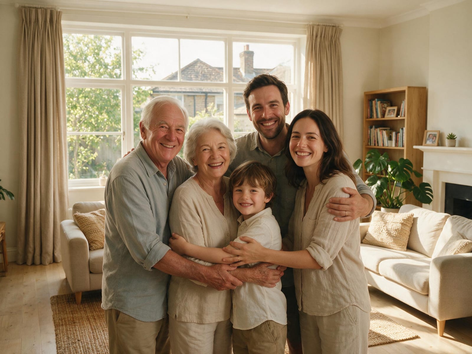 AI group photo example — family portrait merged into one natural group picture