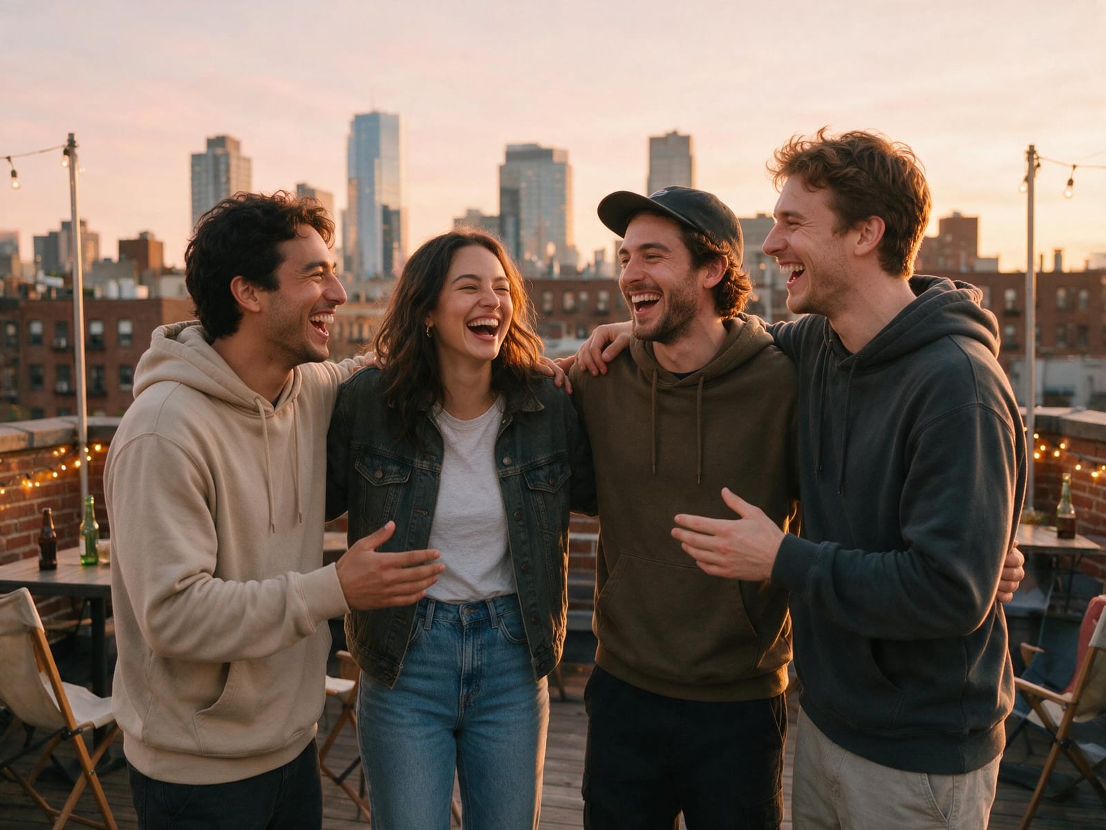 AI group photo example — friends reunion merged into one natural group picture