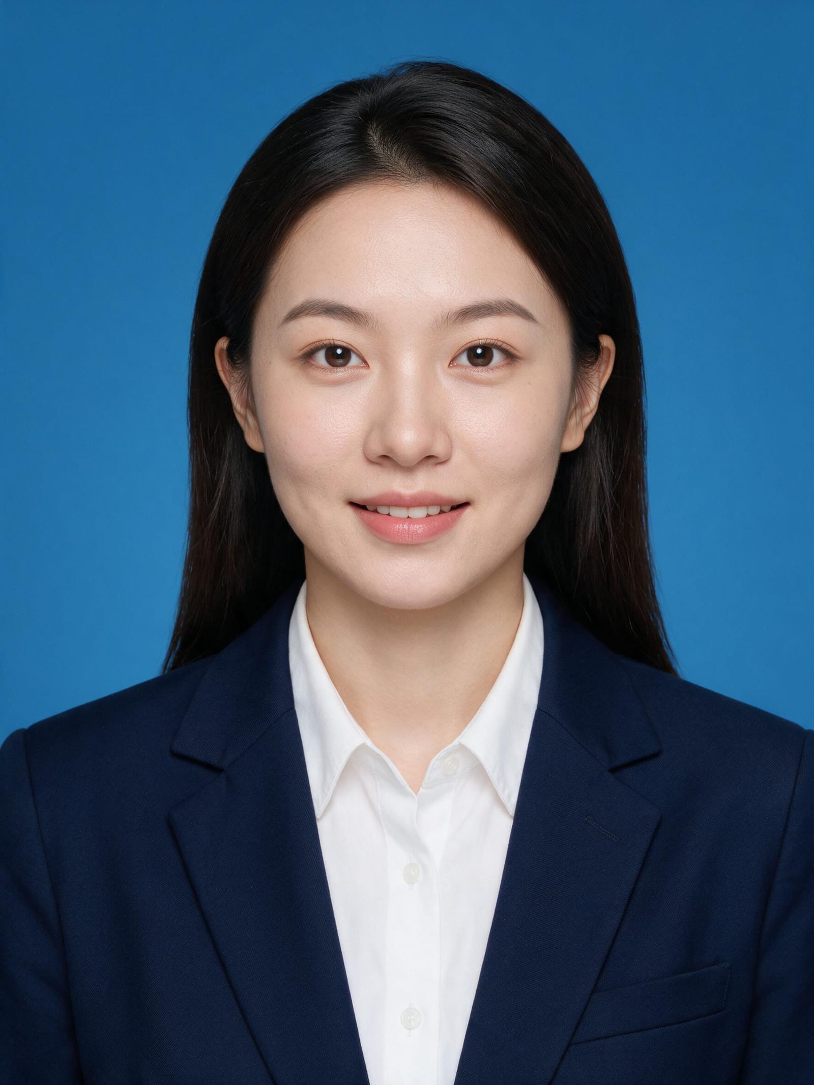 AI ID photo example — blue background passport-style picture with correct size and background