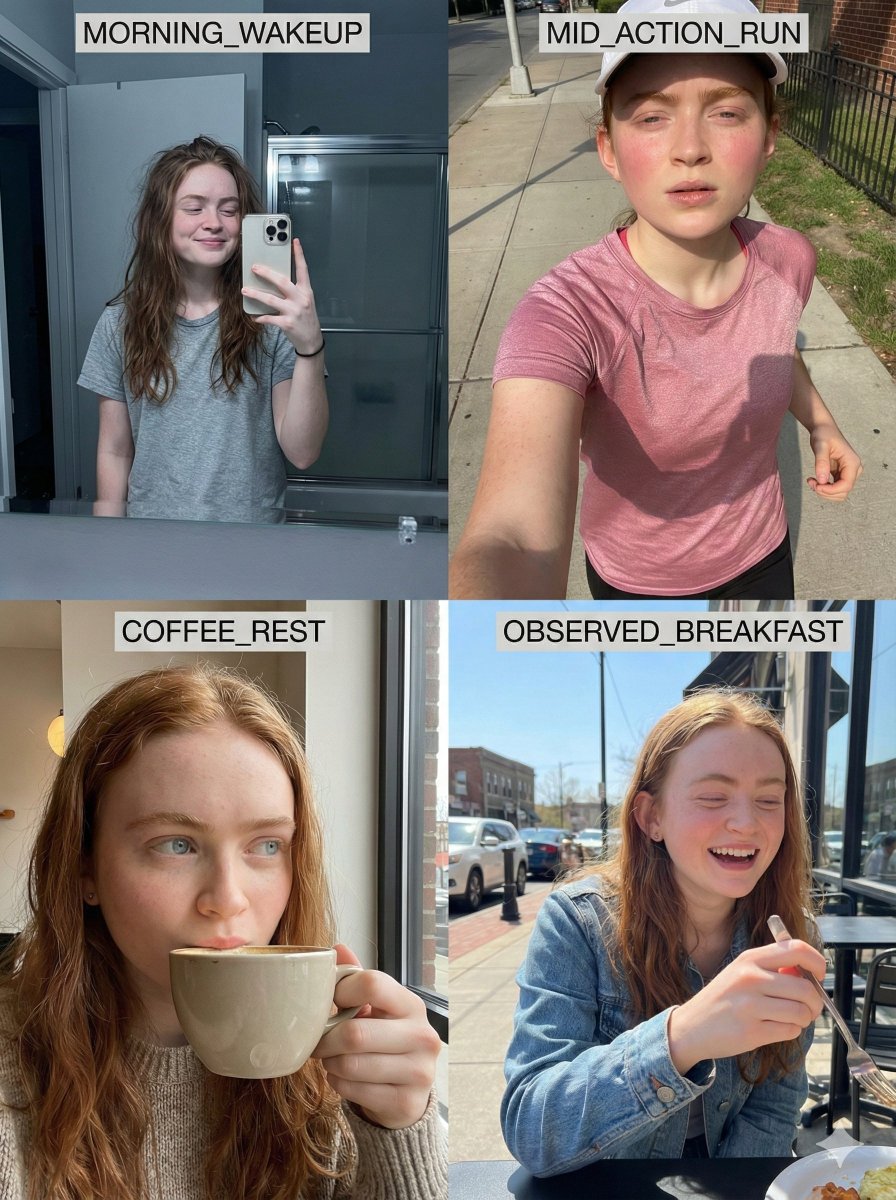 8K RAW konsekvent identitet daglig rutin rutnät (Sadie Sink) - AI ...