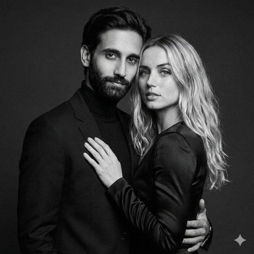 Black-and-White Studio Portrait of a Couple with Identity Lock