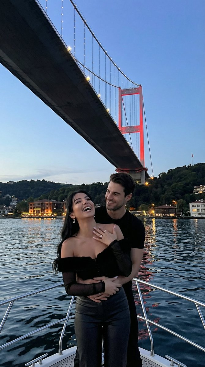 कपल AI prompt example — Cinematic Photoreal Romance on Bosphorus Yacht at Dusk