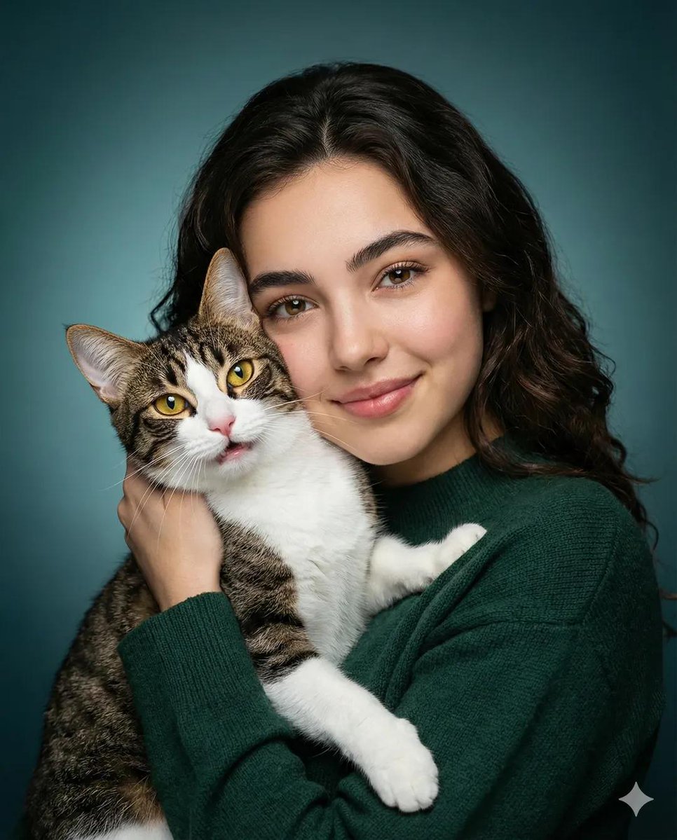 AI image generated with this prompt — Heartwarming Woman and Cat Portrait