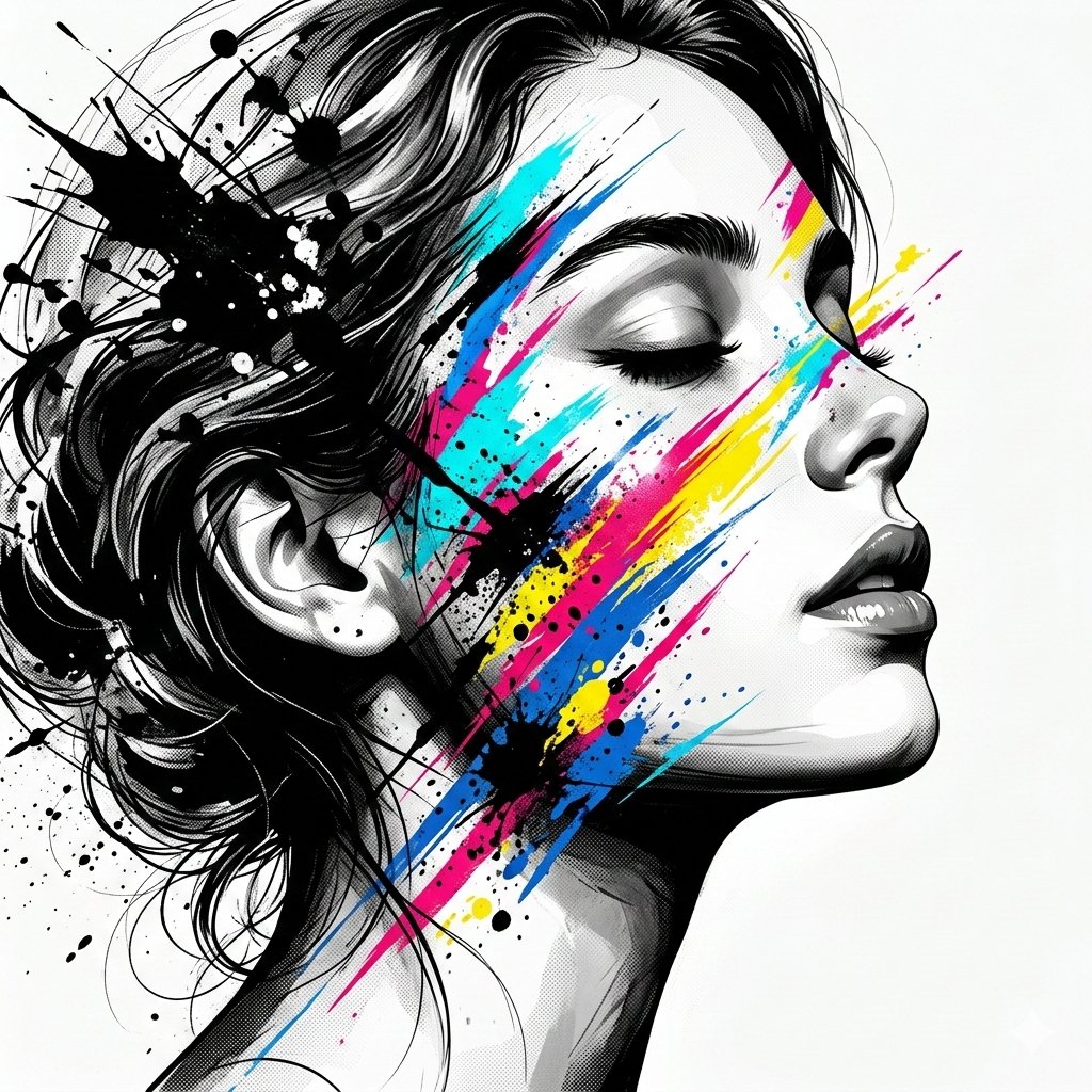 AI image generated with this prompt — High-Contrast Abstract Mixed Media Portrait Prompt