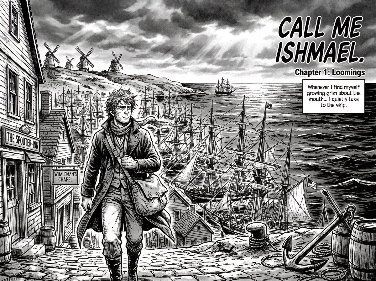 অ্যানিমে AI prompt example — Manga Retelling of a Novel Opening