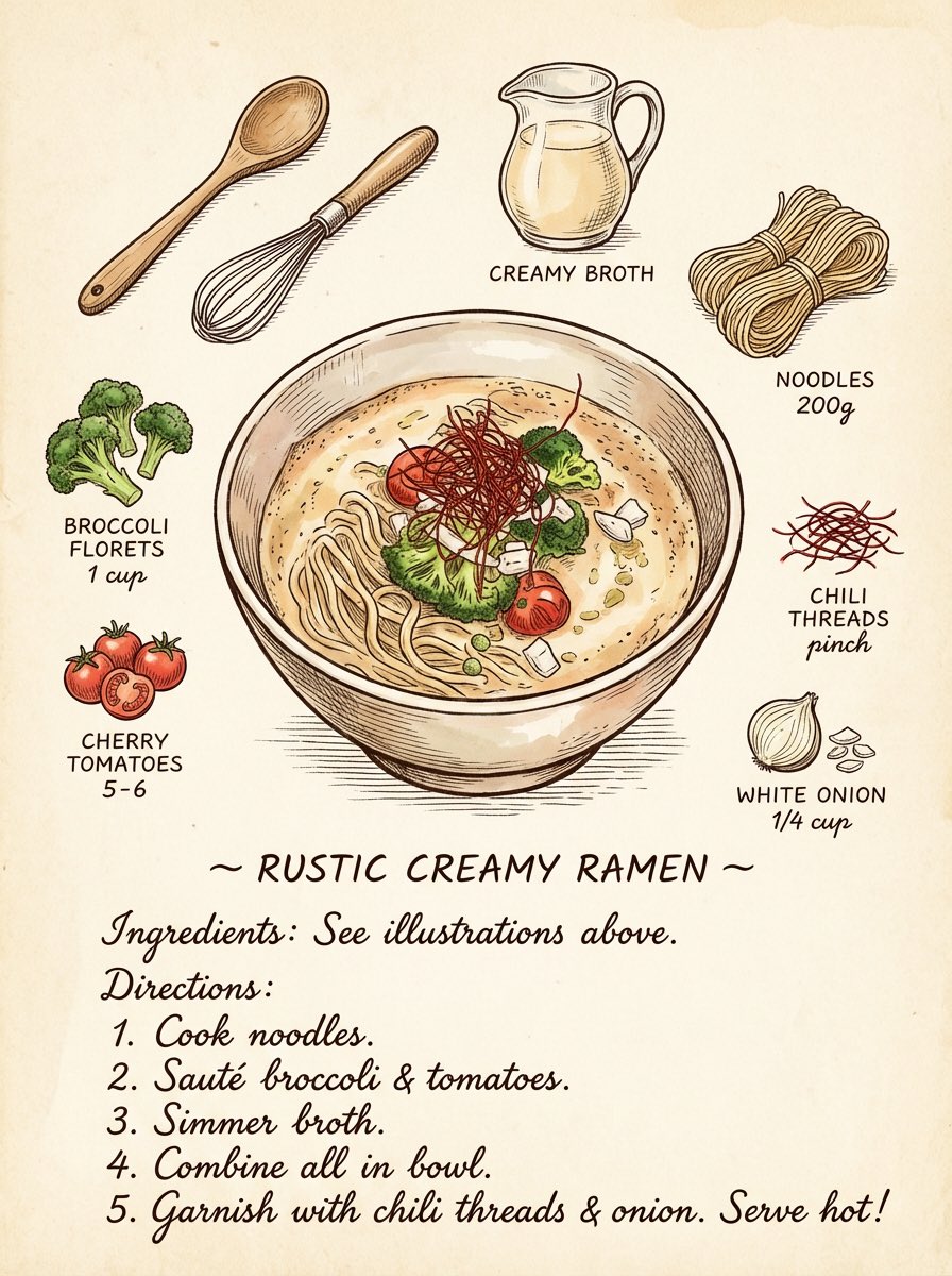 الفينتاج AI prompt example — Vintage cookbook-style recipe illustration