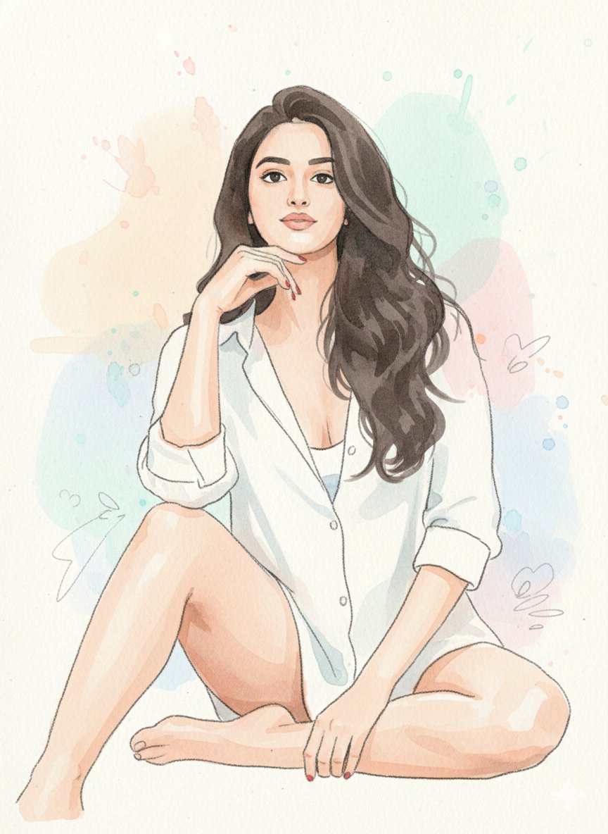 الألوان المائية AI prompt example — Watercolor Blob Doodle Identity Preservation Prompt