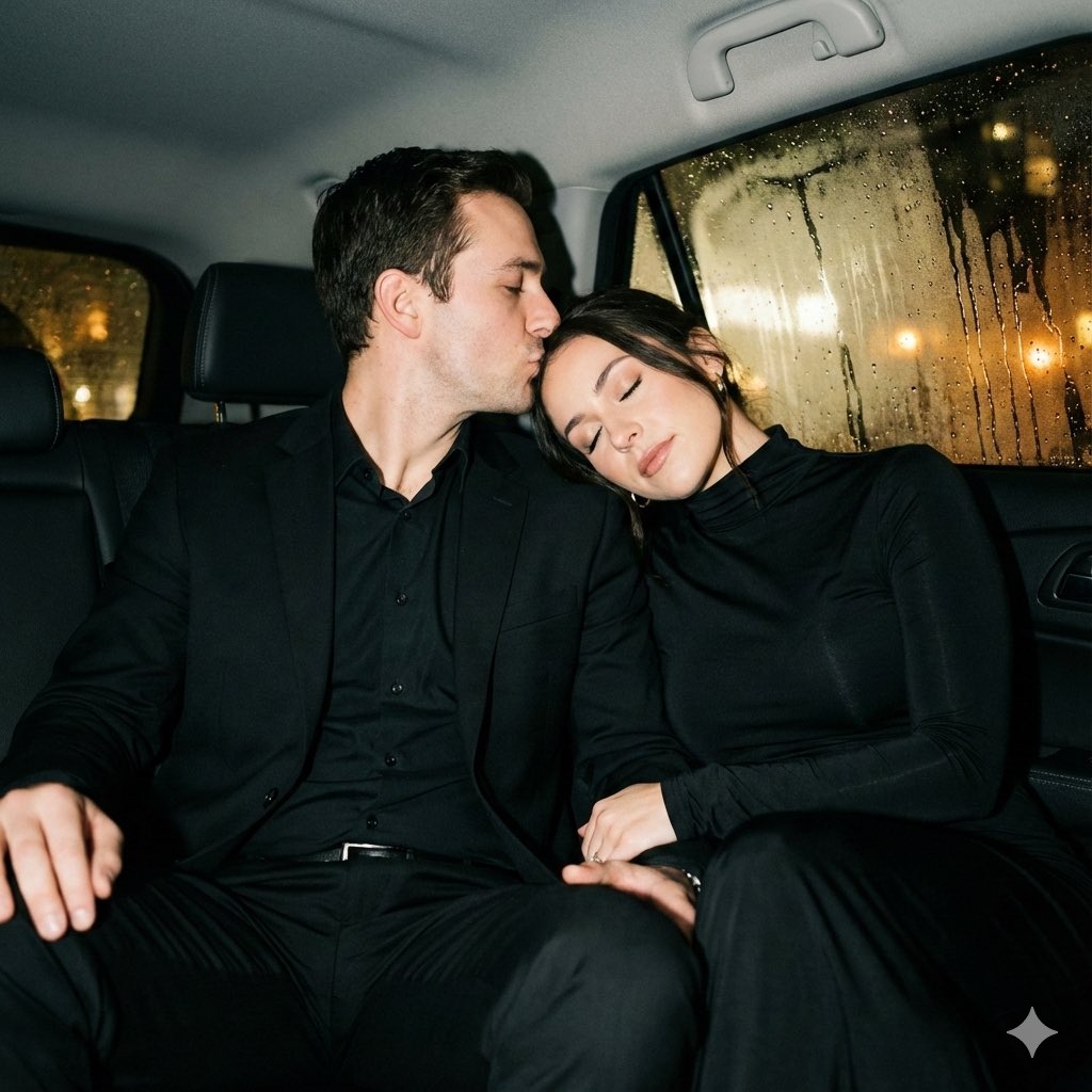 AI image generated with this prompt — Y2K flash night car couple portrait prompt